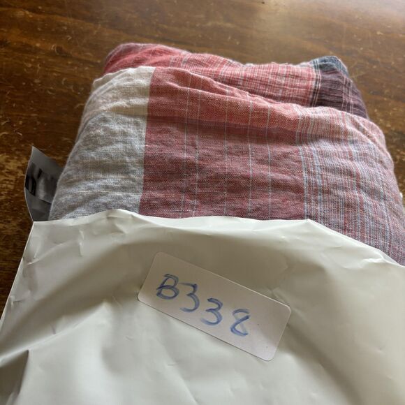 Paul Fredrick Linen Shirt Mens Medium Red Blue Plaid Button Down Long Sleeve - Picture 8 of 8